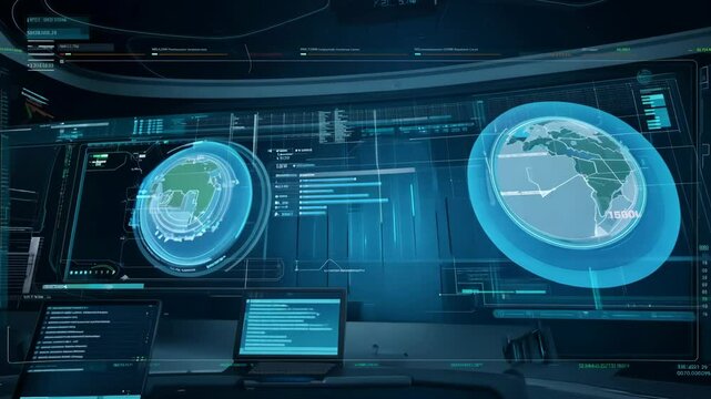 Exploring advanced technology and data visualization in a futuristic control room setting