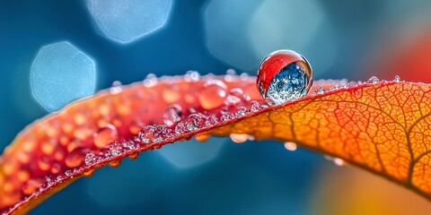 specialized macro lens on a professional to capture a dewdrop glistening on the edge of a leaf