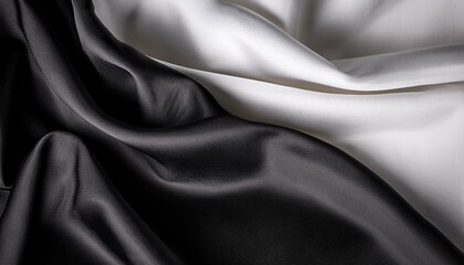 Fototapeta premium Blank black and white twill silk scarf mockup, top view