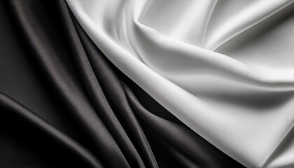 Fototapeta premium Blank black and white twill silk scarf mockup, top view