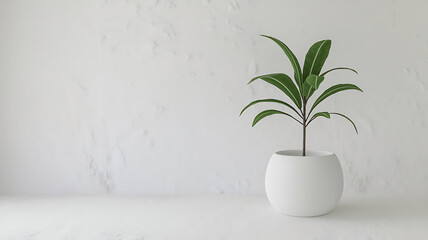 Obraz premium Background with white walls,white pot and plant