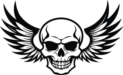 skull with wing silhouette illustration black and white