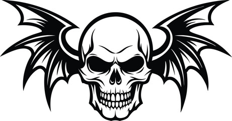 skull with wing silhouette illustration black and white