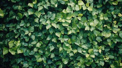 A lush green ivy wall with vibrant leaves, natural texture and organic backdrop, space for text -