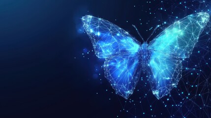 Digital butterfly figure formed by network of lines and dots