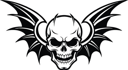 skull with wing silhouette illustration black and white