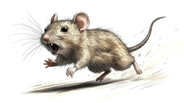 Big gray rat running away while screaming and looking scared