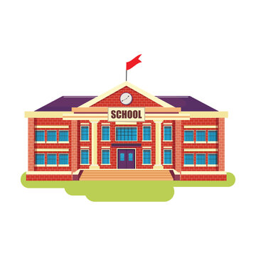 red brick school building with flag clip art preview