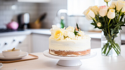Homemade birthday cake in the English countryside house, cottage kitchen food and holiday baking recipe inspiration
