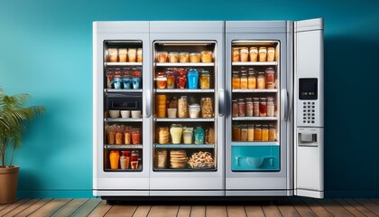 Blank white vending machine with snacks and drinks mockup, isolated 