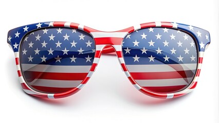 Vibrant patriotic sunglasses with red, white, and blue stripes and star-spangled frames, perfect for celebrating Independence Day in style and festive spirit.