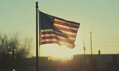 American flag. The USA flag blowing in the wind, symbolizing American pride and patriotism. 