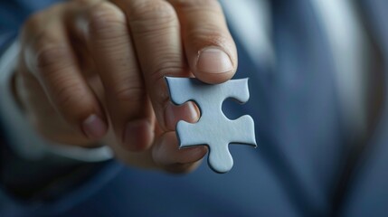 Leading with Solutions: Businessman Holding Puzzle Piece for Problem-Solving Success