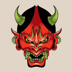 Hand drawn traditional tattoo of a Japanese oni mask 24