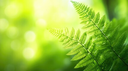 Fototapeta premium Close-up of a green fern leaf with soft light, delicate and intricate plant texture, space for text