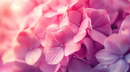 Fototapeta premium Close-up of a pink hydrangea flower in full bloom, delicate petals and vibrant colors, nature background