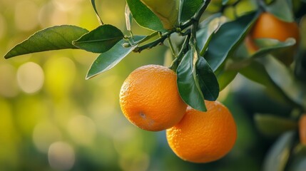 Oranges hang, branch alive