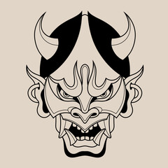 Hand drawn traditional tattoo of a Japanese oni mask outline 24