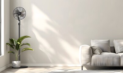 Modern electric fan in room. Space for text. 