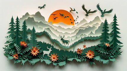 Summer Wildlife Wonderland: Intricate Paper Cut Illustration Celebrating Nature's Diversity