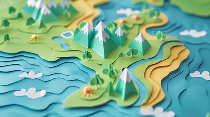 Folded Paper Map: Origami Landmarks and Nature Features