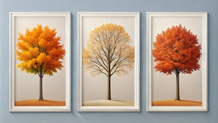 set of three vertical poster, minimalist tree design wall art