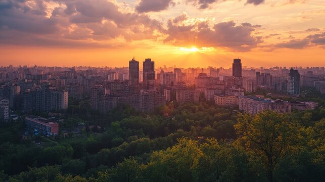 May sunset Kiev view from Peremogy park.