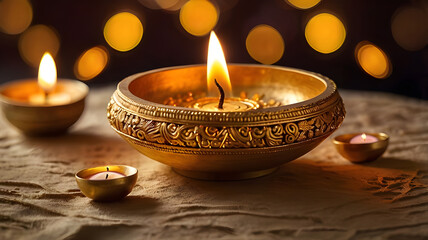 Diwali lamp element. Diwali Celebration Lighting a Sparkler Alongside Traditional Diya Oil Lamp.
