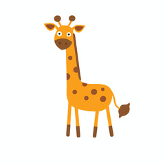 Fototapeta premium Cute cartoon giraffe illustration with an orange body and brown spots on a white background.