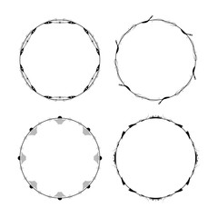 Set Abstract Collection Black Simple Line Round Circle With Leaf Leaves Frame Flowers Doodle Outline Element Vector Design Style Sketch Isolated Illustration For Wedding And Banner