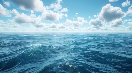 A serene ocean view with clear blue water and fluffy clouds in the sky.