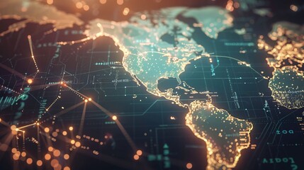 Obraz premium Digital Global Network: Abstract World Map Symbolizing International Connectivity and Tech Revolution