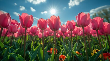 Radiant Field of Blooming Tulips Under the Sun