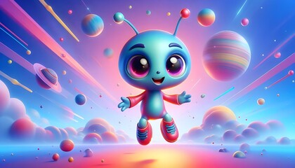 Fototapeta premium Of a cute and playful alien creature in 3D animation style