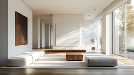 Fototapeta premium Modern Minimalist Living Room with Natural Light and Contemporary Furniture