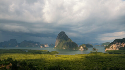 Phang Nga Bay view with light shade from Samed Nangshe