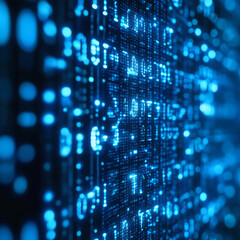 Obraz premium A blue screen with a lot of numbers and dots. Concept of complexity and order, as the numbers and dots are arranged in a precise