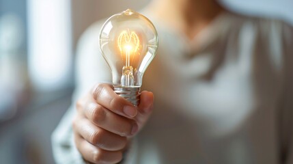 Bright Idea - Person Holding Light Bulb, Creativity Concept, Breakthrough Moment