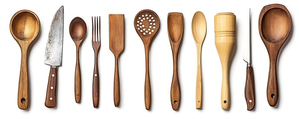 Wooden Kitchen Utensils: A Flat Lay of 10 Essential Cooking Tools