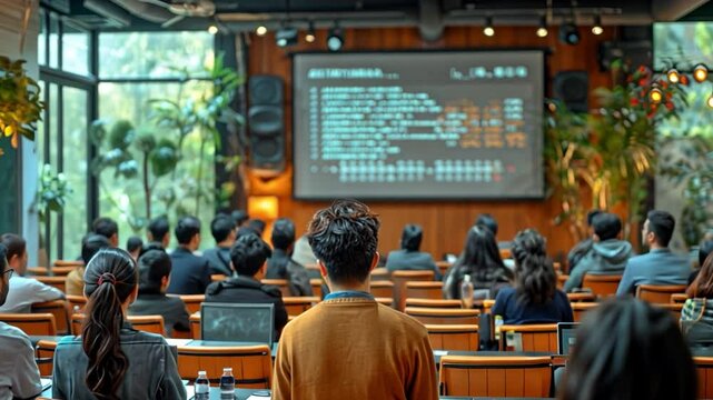 Organise a motivational seminar. Respondents in the business training classroom with the instructor.