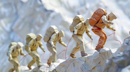 Fototapeta premium Origami Adventure: Climbing Mountain Challenge