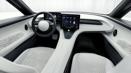 Futuristic Electric Car Interior with Advanced Dashboard Technology and Minimalist Design