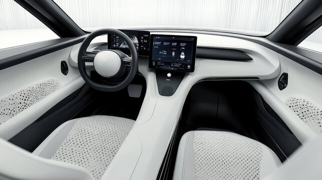 Futuristic Electric Car Interior with Advanced Dashboard Technology and Minimalist Design