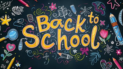 Back to school chalk on blackboard background. Back to school banner