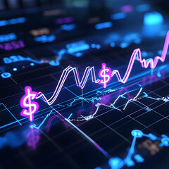 Abstract blue line graph representing heartbeat, medical concept for health, business, finance, technology, and stock market data on a digital monitor