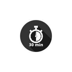 Timer sign icon. 30 minutes stopwatch symbol icon isolated on transparent background