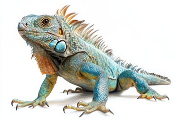 Obraz premium Realistic blue iguana isolated on white background
