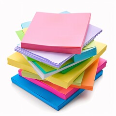 Vibrant Stack of Colorful Sticky Notes on White Background for Organization and Reminders