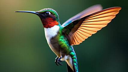 The hummingbird has snake scale patterns and rainbow feathers shaped like a robot
