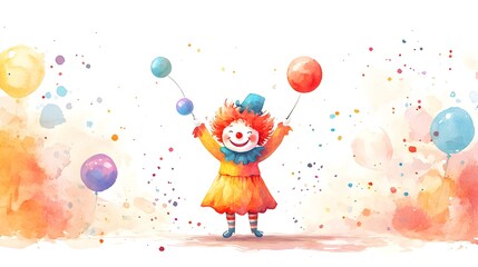 Naklejka premium A colorful circus scene with a happy clown juggling, painted in pastel watercolors, creating a joyful ambiance for a child's room